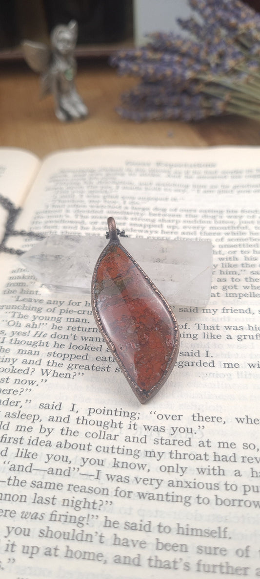 Red Moss Agate Pendant - Freeform Gemstone - Copper Electroformed
