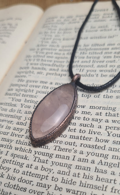 Rose Quartz Pendant - Oval Gemstone - Copper Electroformed