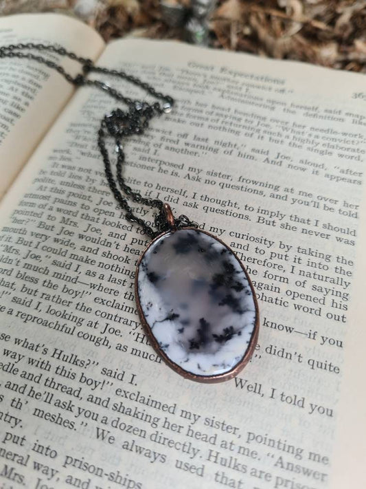 Dendritic Opal pendant - Oval Gemstone - Copper Electroformed
