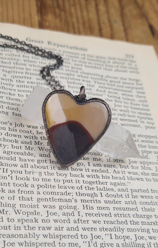 Mookaite Red Jasper Cabochon - Heart Gemstone - Copper Electroformed