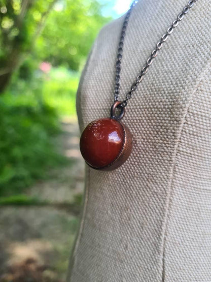 Red Carnelian Pendant - Sphere Gemstone - Copper Electroformed