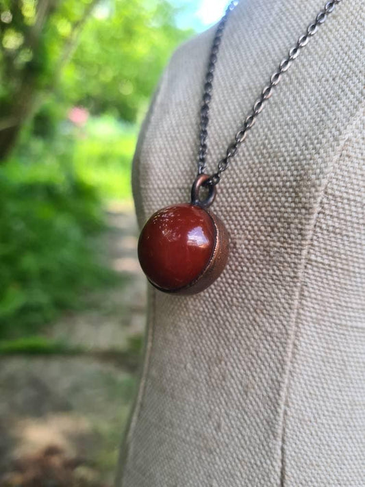Red Carnelian Pendant - Sphere Gemstone - Copper Electroformed