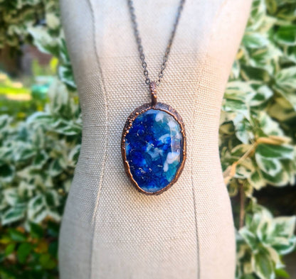 Fused Glass Pendant - Oval Gemstone - Copper Electroformed