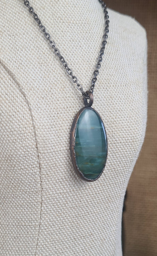 Green Jasper Cabochon - Oval Gemstone - Copper Electroformed