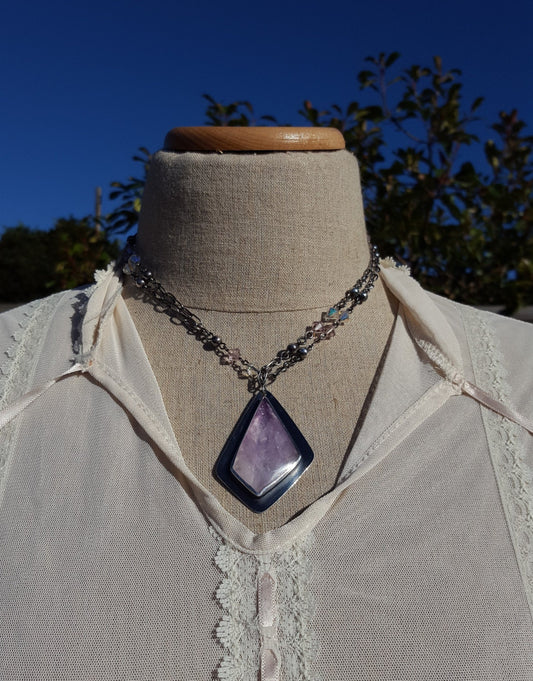1970's Fluorite Quartz - Freeform Gemstone - Sterling Silver