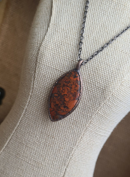 Red Brecciated Jasper Pendant - Oval Gemstone - Copper Electroformed