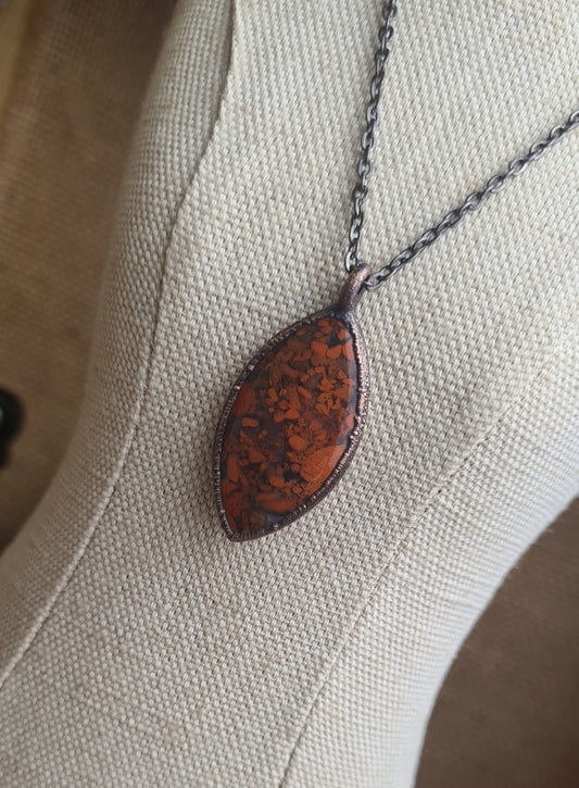 Red Brecciated Jasper Pendant - Oval Gemstone - Copper Electroformed