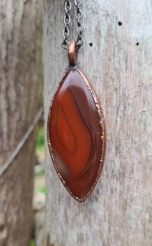 Red Botswana Agate Pendant - Oval Gemstone - Copper Electroformed