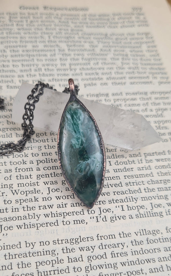 Green Chalcedony Cabochon - Oval Gemstone - Copper Electroformed