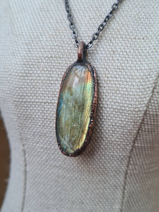 Labradorite Pendant - Oval Gemstone - Copper Electroformed
