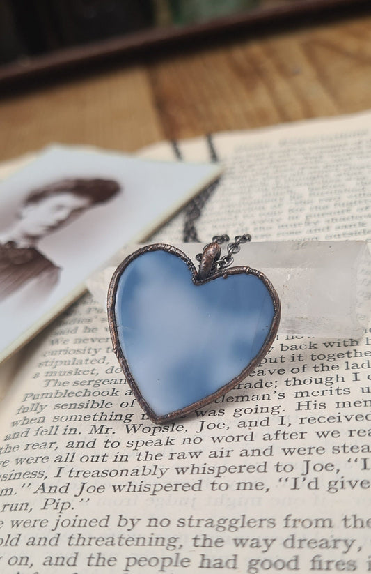 Blue Opal Cabochon - Heart Gemstone - Copper Electroformed