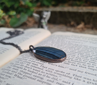 Blue Tigers Eye Cabochon - Oval Gemstone - Copper Electroformed
