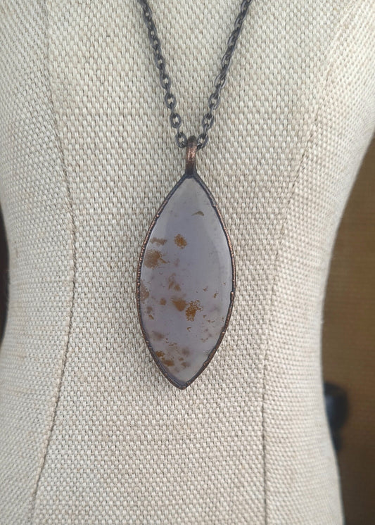 Purple Moss Agate Pendant - Oval Gemstone - Copper Electroformed
