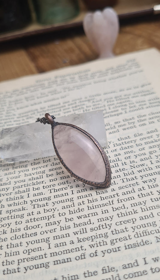 Rose Quartz Pendant - Oval Gemstone - Copper Electroformed