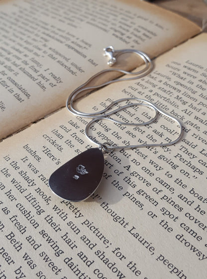 Green Malachite Pendant - Teardrop Gemstone - Sterling Silver
