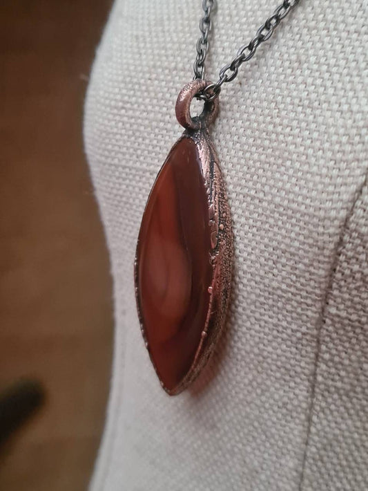 Red Botswana Agate Pendant - Oval Gemstone - Copper Electroformed