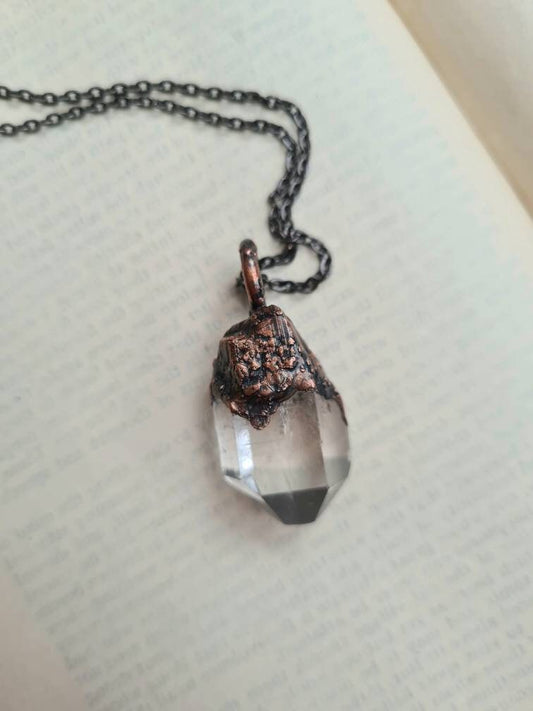 Clear Quartz Pendant - Raw Crystal - Copper Electroformed
