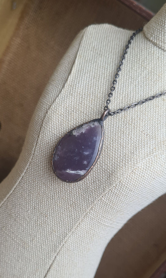 Purple Chalcedony Pendant - Teardrop Gemstone - Copper Electroformed