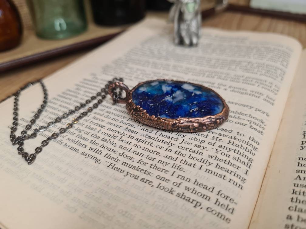 Fused Glass Pendant - Oval Gemstone - Copper Electroformed