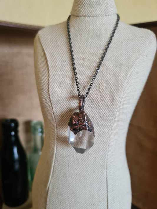 Clear Quartz Pendant - Raw Crystal - Copper Electroformed