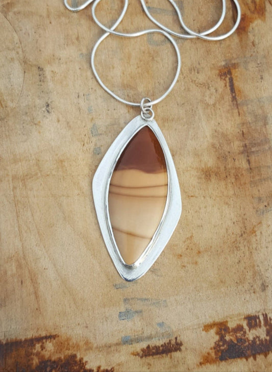 Beige Bruneau Jasper Pendant - Freeform Gemstone - Sterling Silver