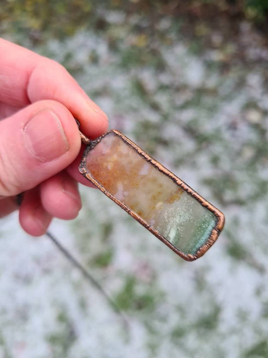 Ocean Jasper Pendant - Freeform Gemstone - Copper Electroformed