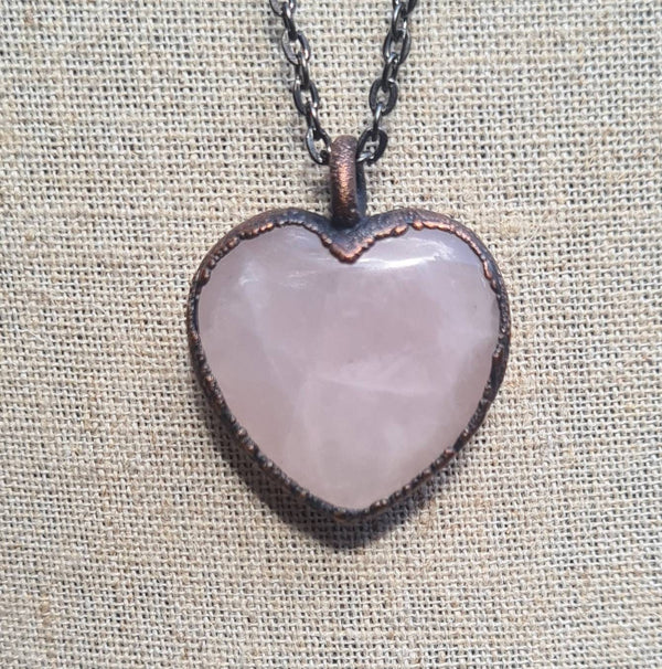 Rose Quartz Cabochon - Heart Gemstone - Copper Electroformed