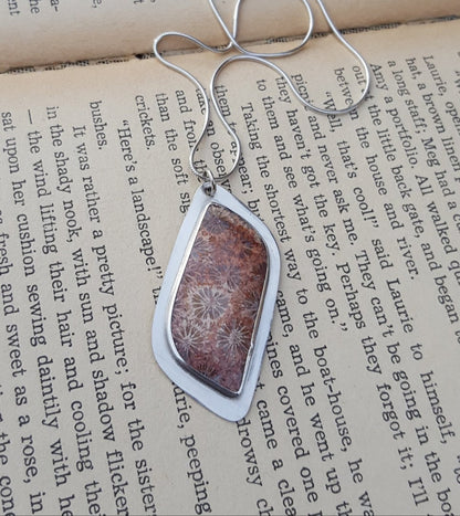 Fossilized Coral Pendant - Freeform Gemstone - Sterling Silver