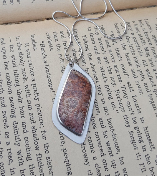 Fossilized Coral Pendant - Freeform Gemstone - Sterling Silver