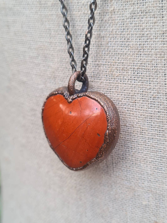 Red Jasper Pendant - Heart Gemstone - Copper Electroformed