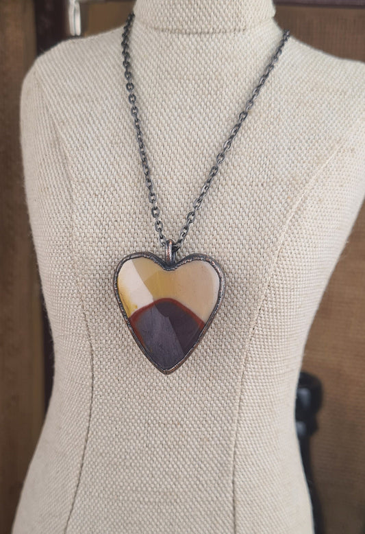 Mookaite Red Jasper Cabochon - Heart Gemstone - Copper Electroformed