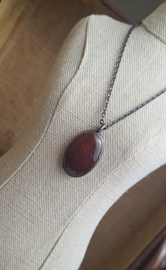 Red Carnelian Pendant - Oval Gemstone - Copper Electroformed