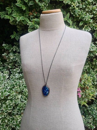 Fused Glass Pendant - Oval Gemstone - Copper Electroformed