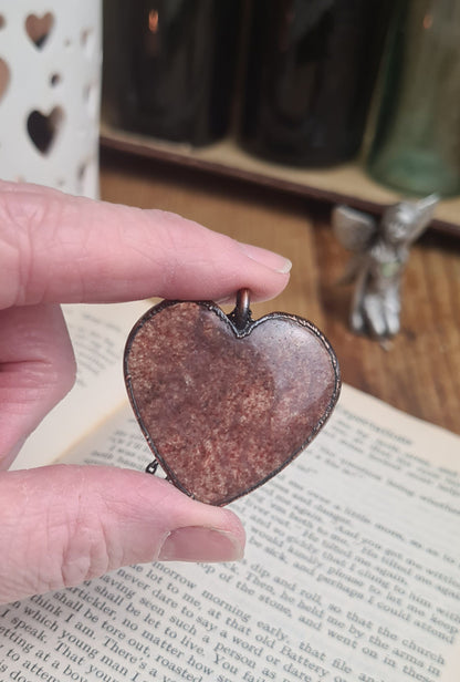 Strawberry Quartz Pendant - Heart Gemstone - Copper Electroformed