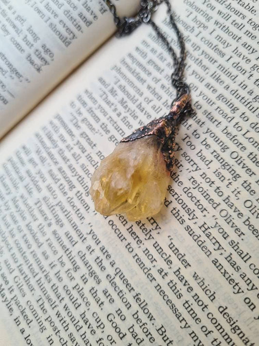 Citrine Pendant - Crystal Gemstone - Copper Electroformed