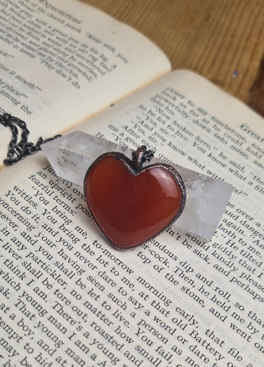 Red Carnelian Cabochon - Heart Gemstone - Copper Electroformed