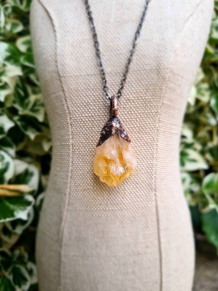 Citrine Pendant - Crystal Gemstone - Copper Electroformed