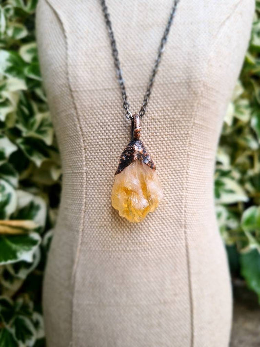 Citrine Pendant - Crystal Gemstone - Copper Electroformed