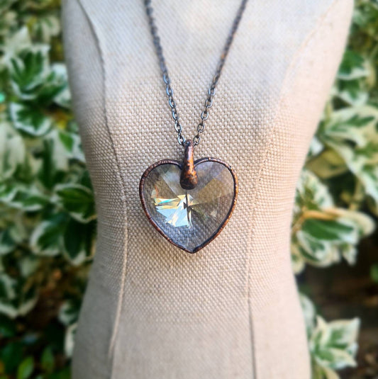 Swarovski Crystal Pendant - Heart Gemstone - Copper Electroformed