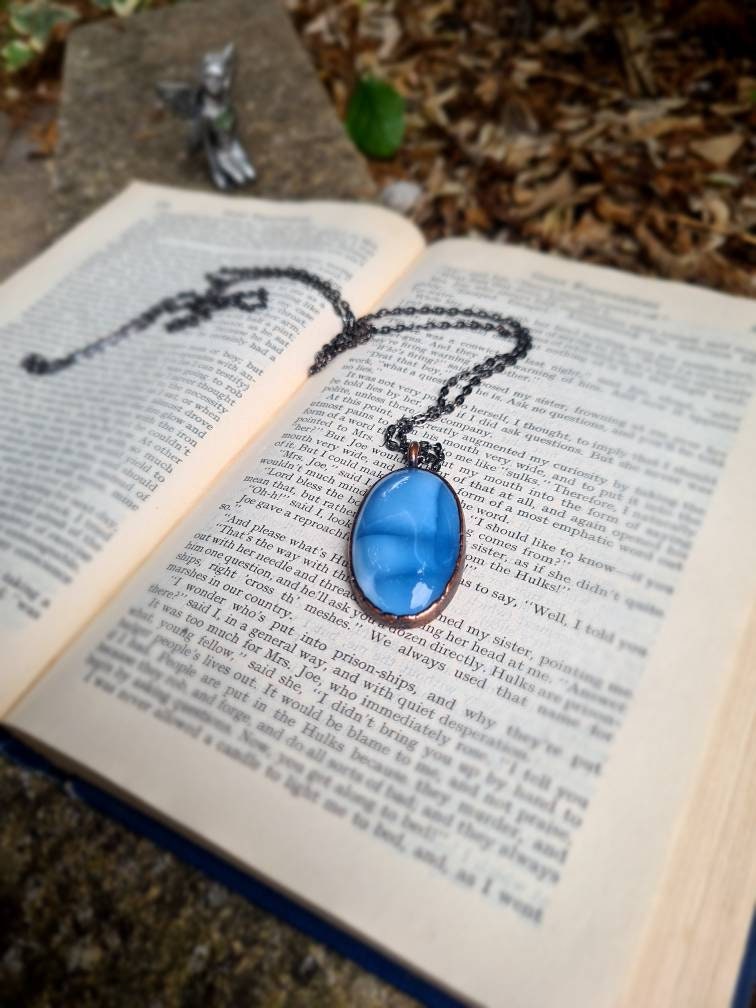 Blue Owyhee Opal Cabochon - Oval Gemstone - Copper Electroformed