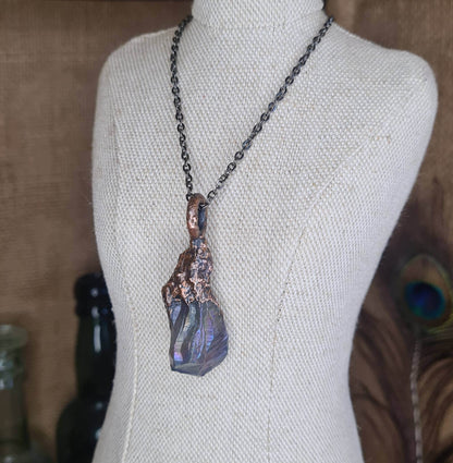 Titanium Coated Quartz Pendant - Crystal Gemstone - Copper Electroformed