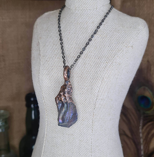 Titanium Coated Quartz Pendant - Crystal Gemstone - Copper Electroformed