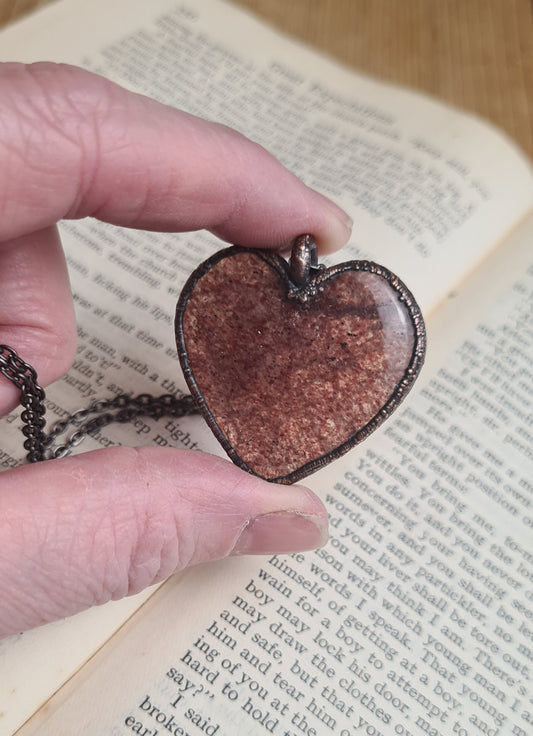Strawberry Quartz Cabochon - Heart Gemstone - Copper Electroformed