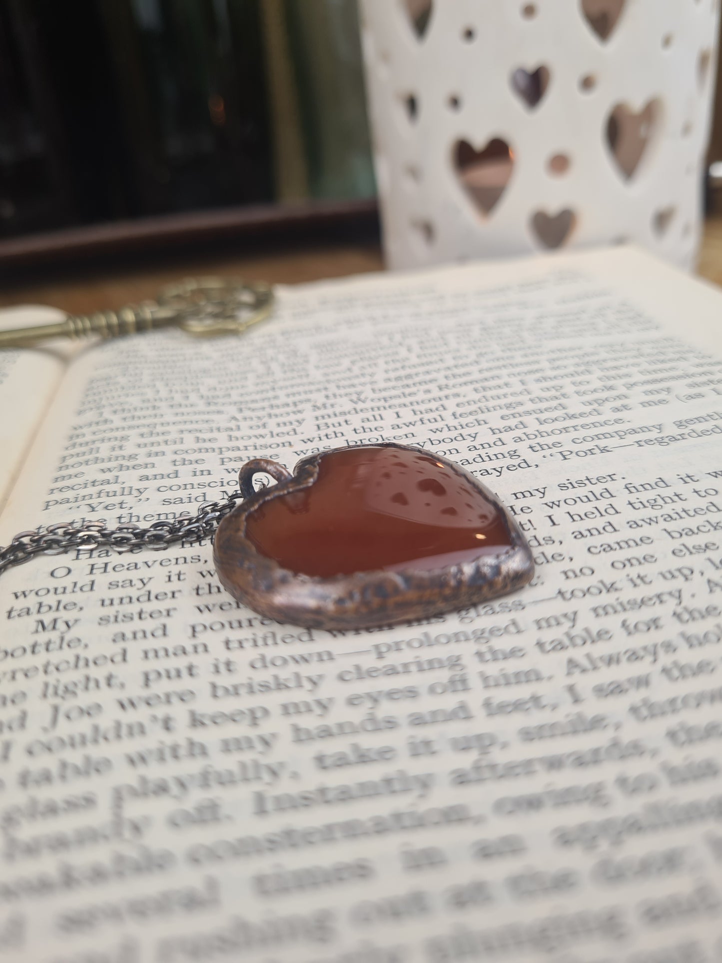 Orange Carnelian Cabochon - Heart Gemstone - Copper Electroformed