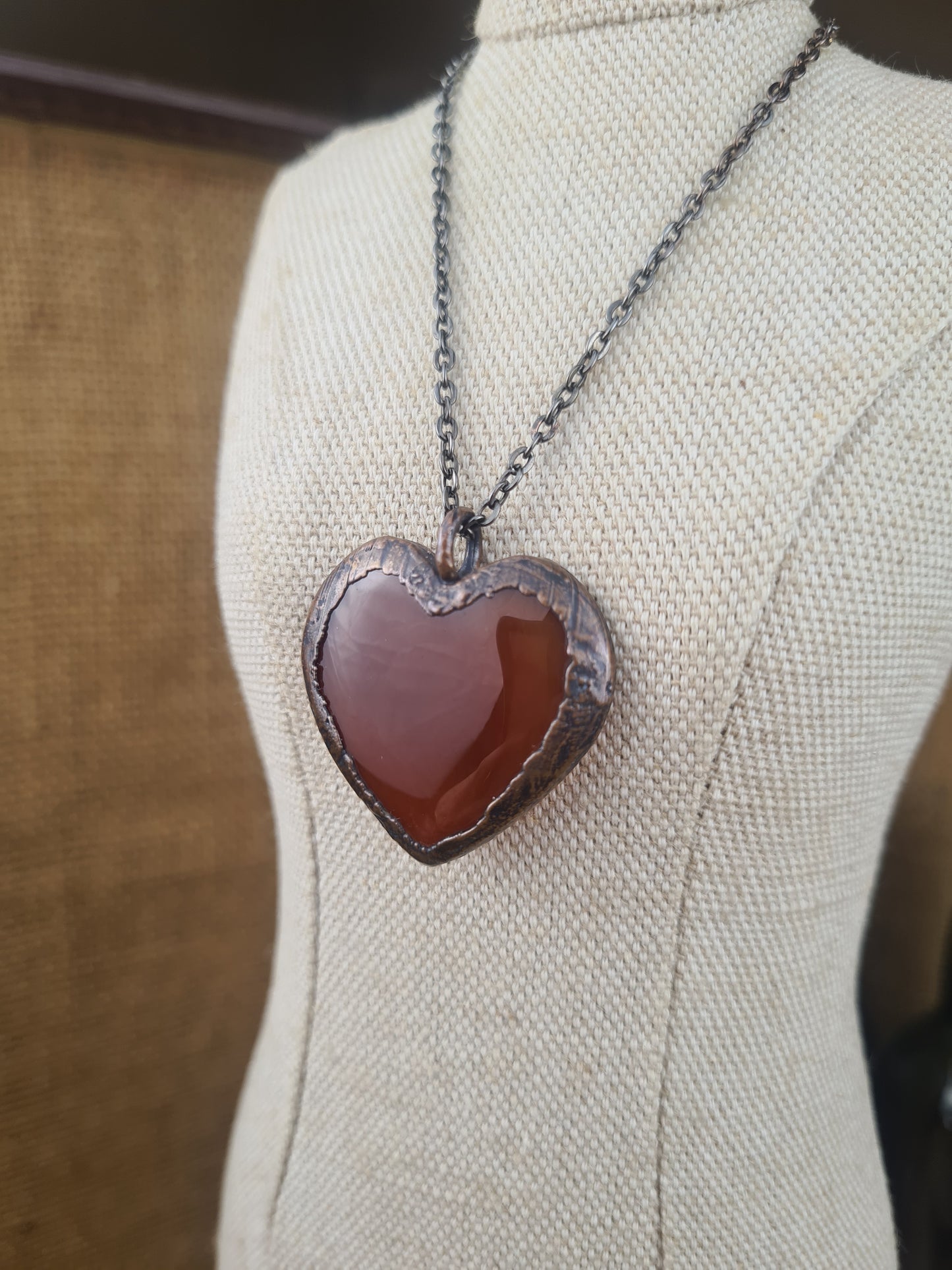 Orange Carnelian Cabochon - Heart Gemstone - Copper Electroformed