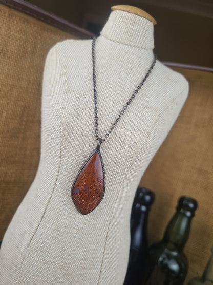 Red Moss Pendant - Freeform Gemstone - Copper Electroformed