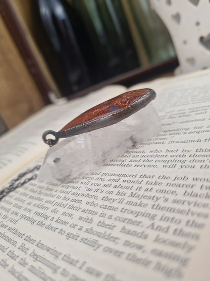 Red Moss Pendant - Freeform Gemstone - Copper Electroformed