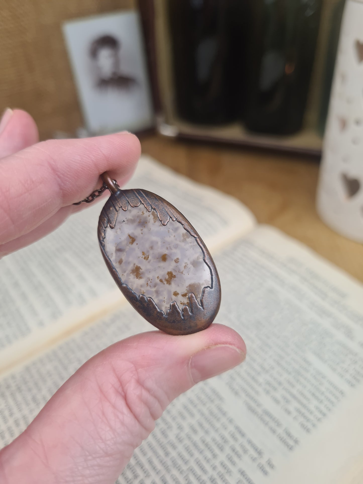 Purple Moss Agate Cabochon - Oval Gemstone - Copper Electroformed