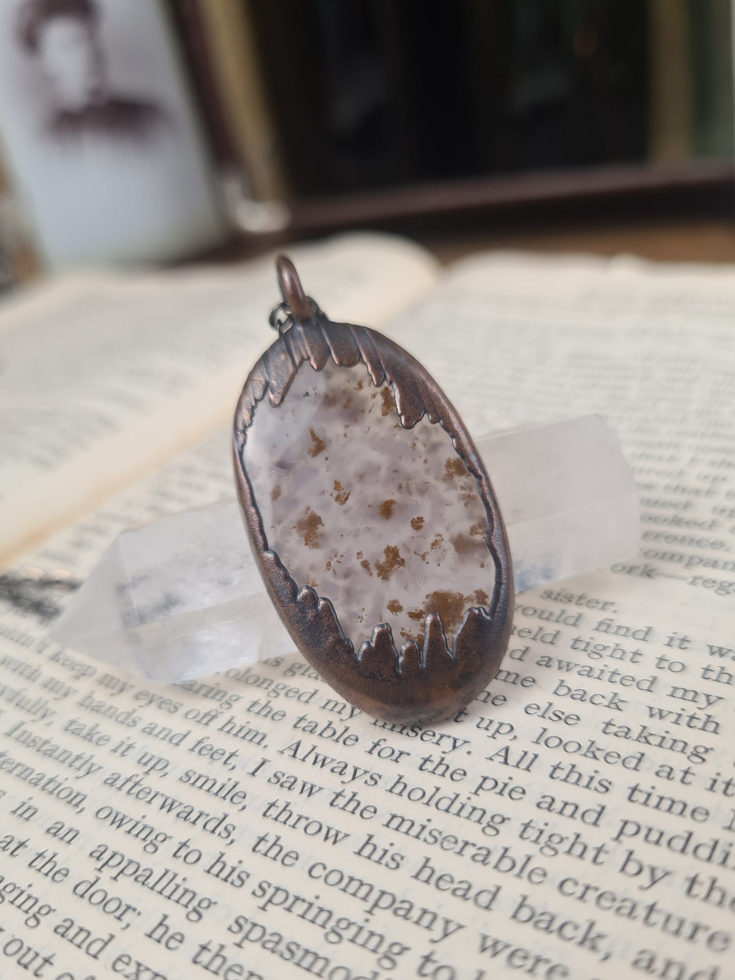 Purple Moss Agate Cabochon - Oval Gemstone - Copper Electroformed