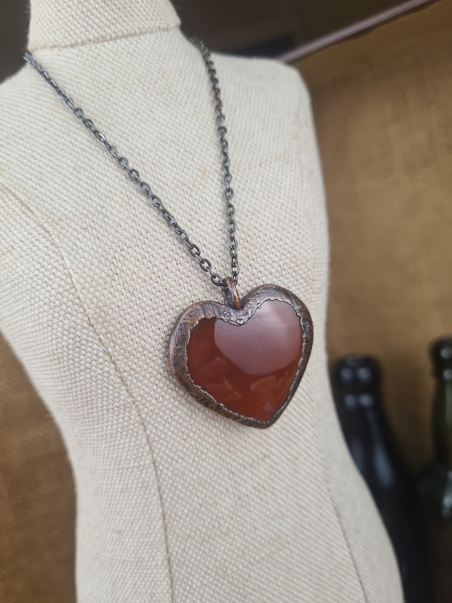 Orange Carnelian Cabochon - Heart Gemstone - Copper Electroformed